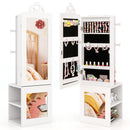 White jewellery cabinet shown with its mirrored door open and closed, two views of one item
