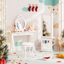 Closed white jewellery cabinet beside separate bedroom furniture and seasonal decorations