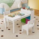 Kids Art Table and Two Chairs with Paper Roll and Four Bins – White – view 2