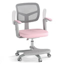 Kids Swivel Study Chair with Adjustable Footrest and Arms – Pink, front view and arm adjustment
