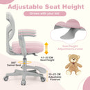 Kids Swivel Study Chair with Adjustable Footrest and Arms – Pink, seat and footrest height adjustment