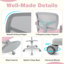 Kids Swivel Study Chair with Adjustable Footrest and Arms – Pink, mesh back, footrest and wheels
