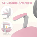 Kids Swivel Study Chair with Adjustable Footrest and Arms – Pink, armrest rotation and height adjustment