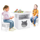 Front view of the white table cat compartment and two matching chairs