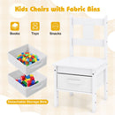 White chair with removable fabric bins and storage detail
