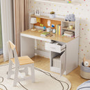 Natural-and-white desk with drawer and cupboard open