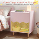 Open lower compartment on the Pink nightstand