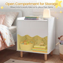 Open lower compartment on the White nightstand