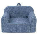 Blue teddy-fleece foam armchair, front view with carry handle