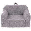 Grey teddy-fleece foam armchair, front view with carry handle
