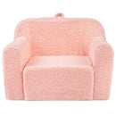 Pink teddy-fleece foam armchair, front view with carry handle