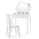 White kids cloud-mirror vanity and matching chair with storage drawer