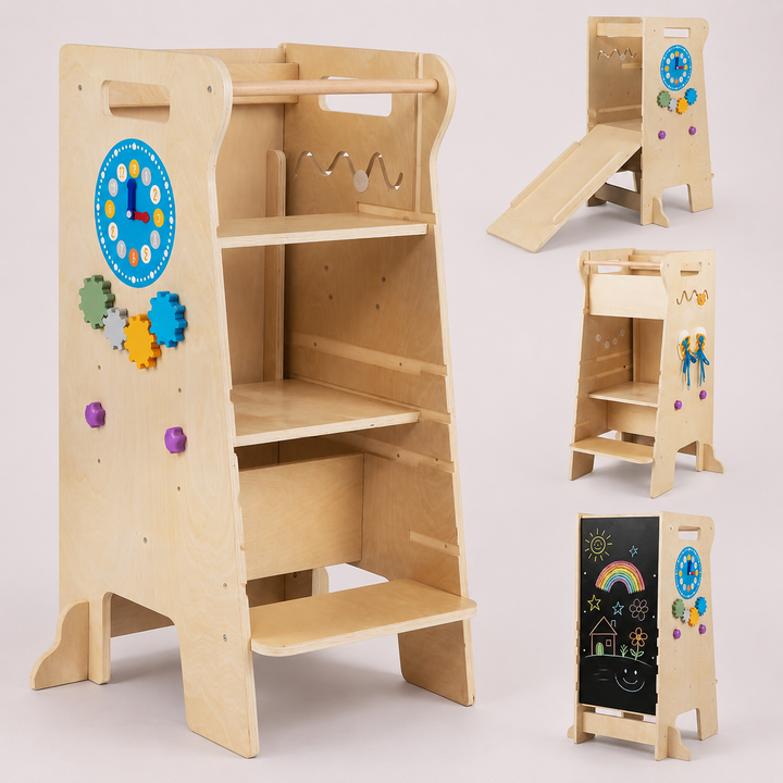 Natural activity tower shown in several configurations; one tower supplied