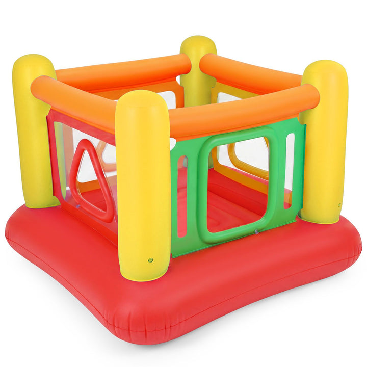 Inflatable Bounce House with Clear Walls and Shaped Openings – yellow pillar bounce house