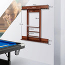 Coffee billiard cue rack dimensions, 79 cm wide and 91 cm high; pool table not included