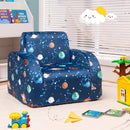 Kids 3-in-1 Flip-Out Sofa Chair in Blue Planet Print – Blue – detail view