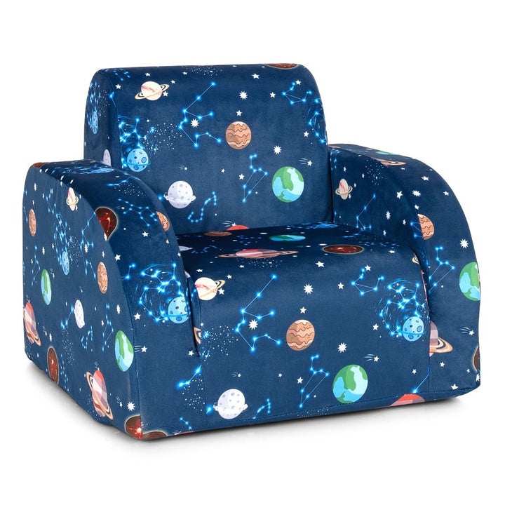 Kids 3-in-1 Flip-Out Sofa Chair in Blue Planet Print – Blue – product view