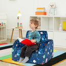 Kids 3-in-1 Flip-Out Sofa Chair in Blue Planet Print – Blue – detail view