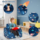Kids 3-in-1 Flip-Out Sofa Chair in Blue Planet Print – Blue – detail view