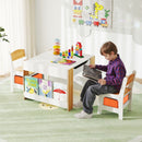 Kids Activity Table and Two Chairs with Side Bookshelves – Natural product view 1