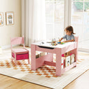 Kids Activity Table and Two Chairs with Side Bookshelves – Pink product view 1