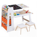 Kids Art and Sensory Table with Two Stools – white set with basins and stools