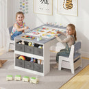 Kids Art Easel Table and Two Chairs with Storage Bins, Grey, view 1