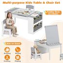 Kids Art Easel Table and Two Chairs with Storage Bins, Grey, view 6