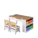 Kids Art Easel Table and Two Chairs with Storage Bins, Natural, view 1