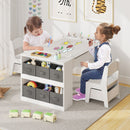 Kids Art Easel Table and Two Chairs with Storage Bins, White, view 2