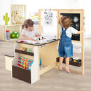 Kids Art Table and Bench with Adjustable Double-Sided Easel, Coffee, view 1