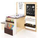 Kids Art Table and Bench with Adjustable Double-Sided Easel, Coffee, view 2