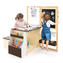 Kids Art Table and Bench with Adjustable Double-Sided Easel, Coffee, view 6
