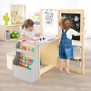 Kids Art Table and Bench with Adjustable Double-Sided Easel, Grey, view 1