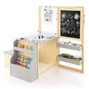 Kids Art Table and Bench with Adjustable Double-Sided Easel, Grey, view 2