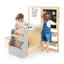 Kids Art Table and Bench with Adjustable Double-Sided Easel, Grey, view 6