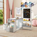 Kids Art Table and Bench with Adjustable Double-Sided Easel, Light Grey, view 1