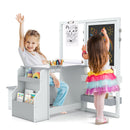 Kids Art Table and Bench with Adjustable Double-Sided Easel, Light Grey, view 4