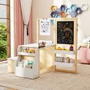Kids Art Table and Bench with Adjustable Double-Sided Easel, White, view 1