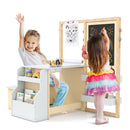 Kids Art Table and Bench with Adjustable Double-Sided Easel, White, view 4