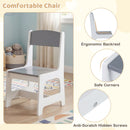 Grey and white kids art table and chair with paper roll and hanging storage bins, view 6