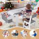 Grey and white kids art table and chair with paper roll and hanging storage bins, view 7