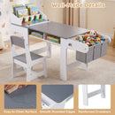 Grey and white kids art table and chair with paper roll and hanging storage bins, view 8