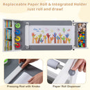 Grey and white kids art table and chair with paper roll and hanging storage bins, view 9