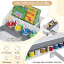 Grey and white kids art table and chair with paper roll and hanging storage bins, view 10