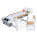 Natural and white kids art table and chair with paper roll and hanging storage bins, view 4