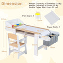 Natural and white kids art table and chair with paper roll and hanging storage bins, view 5