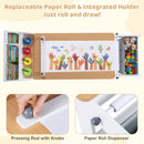 Natural and white kids art table and chair with paper roll and hanging storage bins, view 7