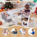 Natural and white kids art table and chair with paper roll and hanging storage bins, view 10