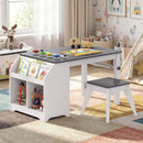 Kids art table and stool with book compartment and removable bins